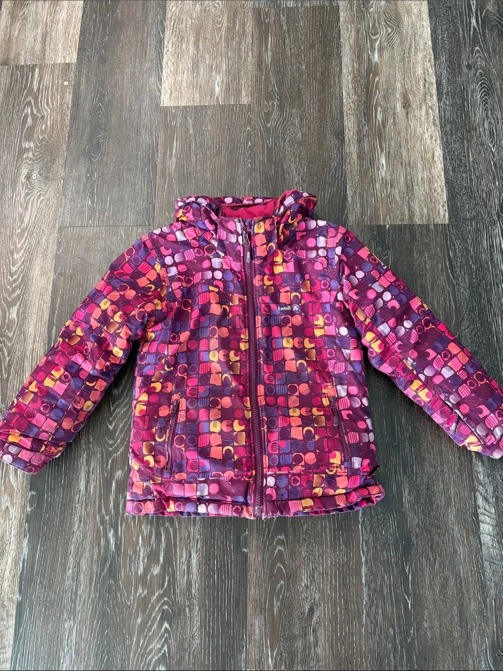 Kamik Girls' Multicolor Pink & Purple Geometric Puffer Jacket